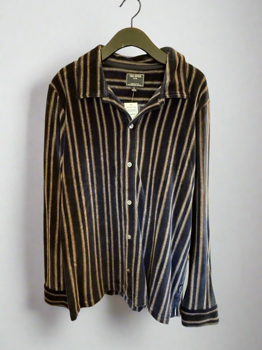 Vertical Stripe Velour Longsleeve Button Down