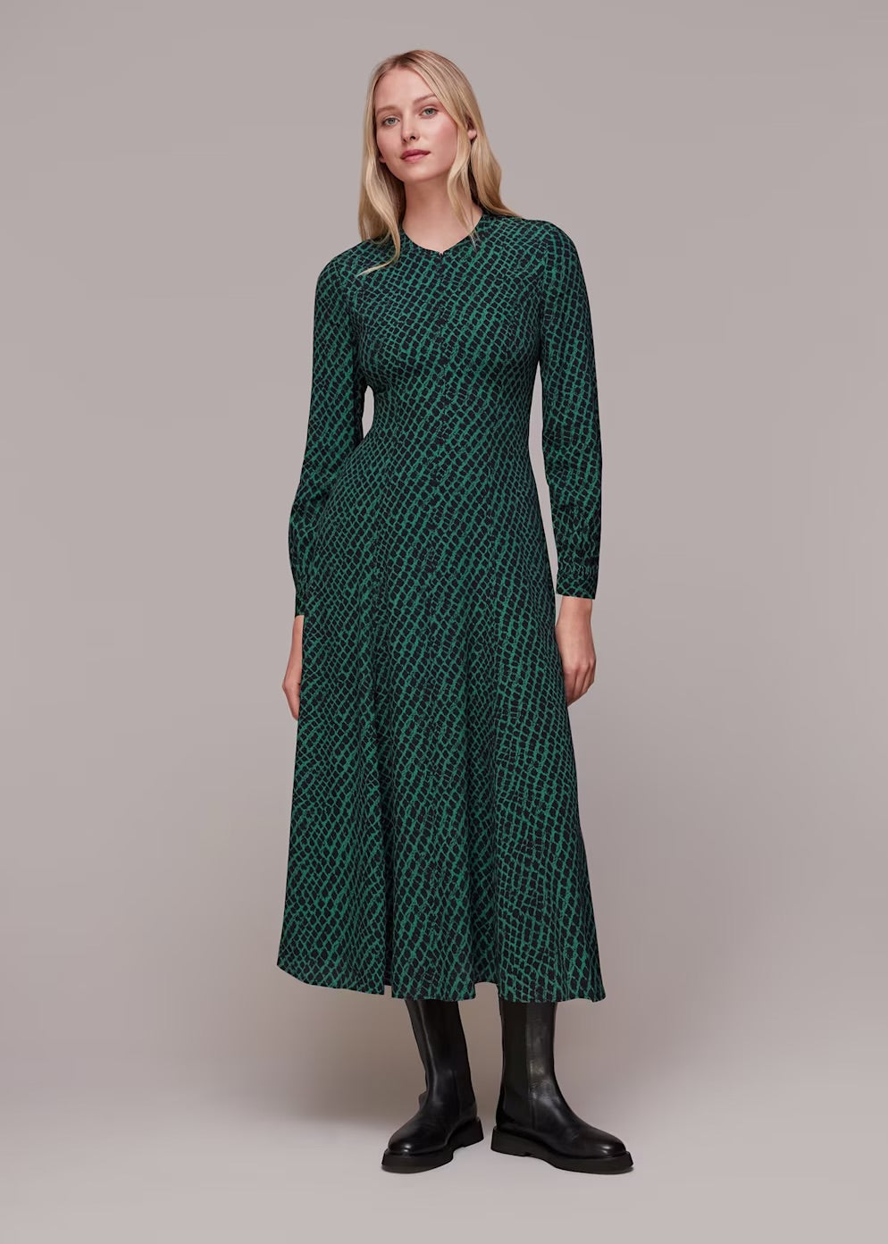 3/4 Sleeve Geo Printed Midi Dress