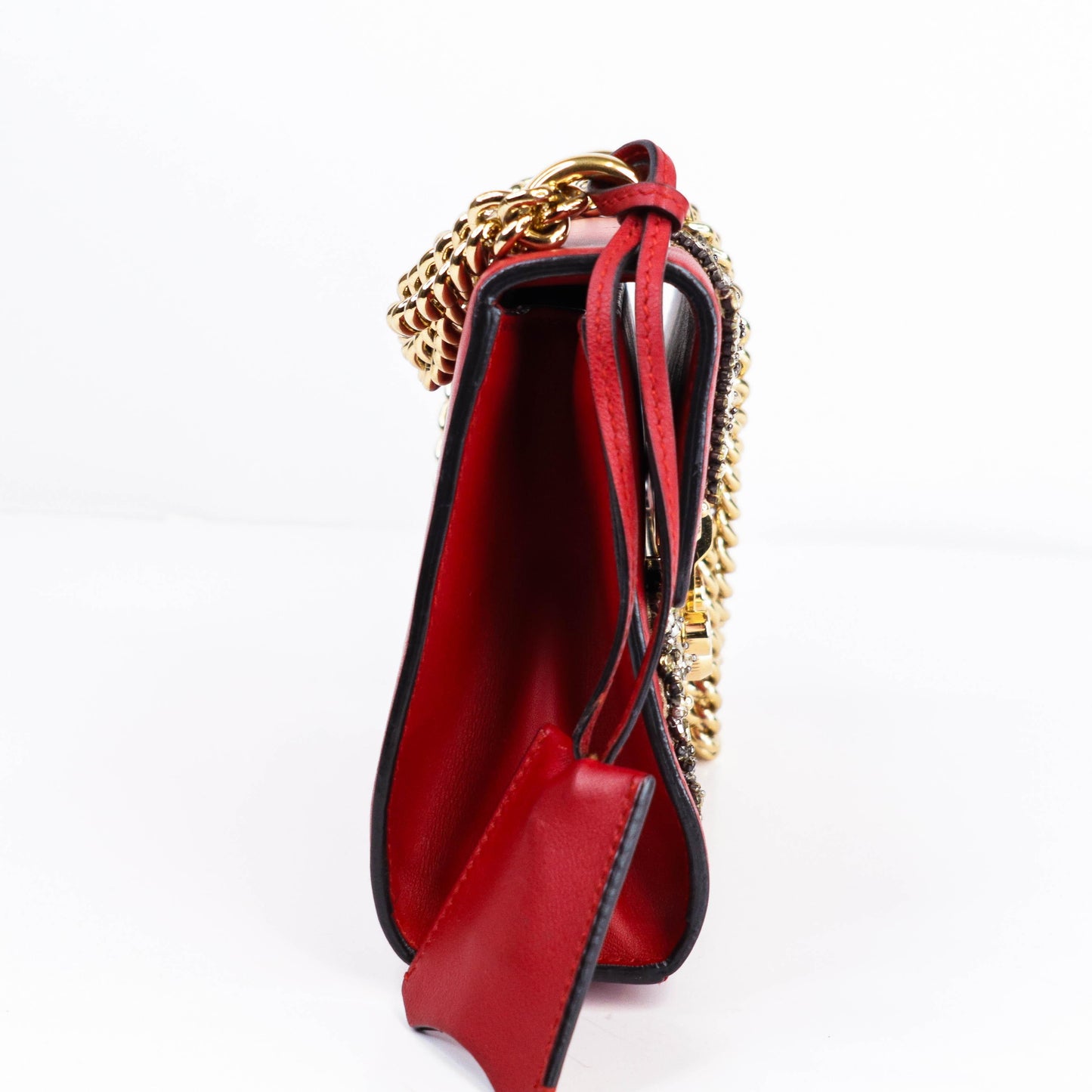 Gucci Limited Edition Red Leather Crystal Star Small Padlock Shoulder Bag